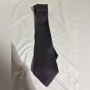 Yves Saint Laurent Charcoal Tie with Burgundy Dots